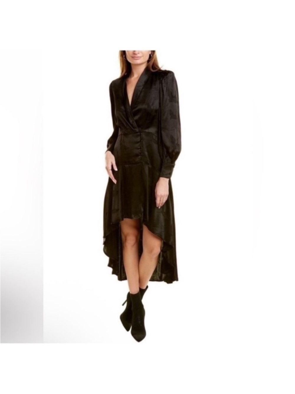 Sabina Musayev Black Fallon Midi/Maxi Dress Sz XS High Low V Neck Long Sleeve